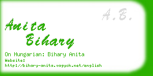 anita bihary business card